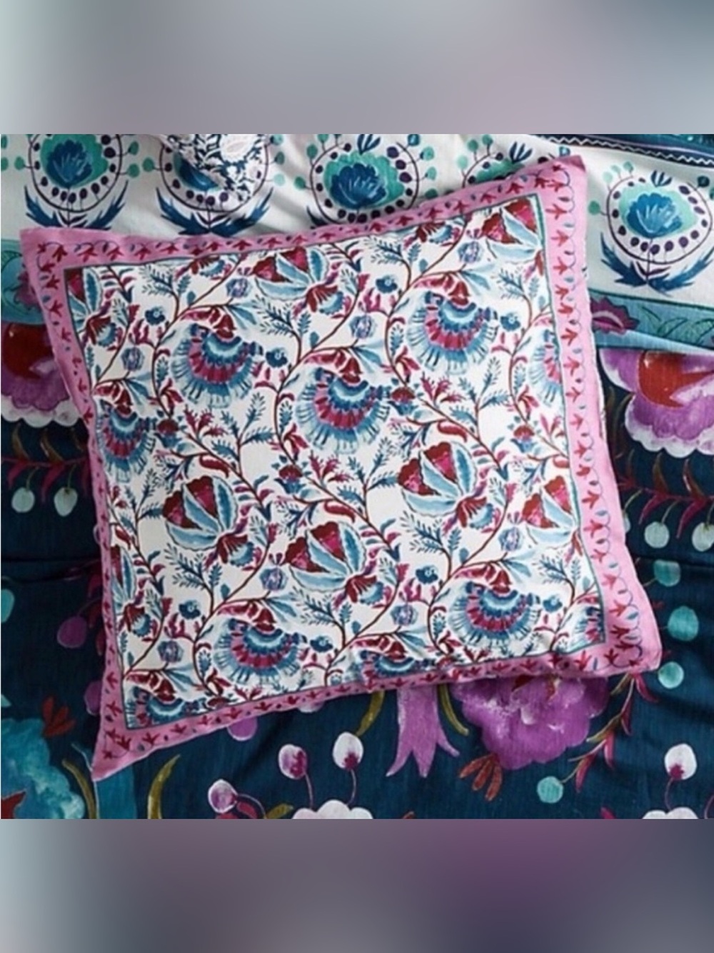 Anthropologie Meze Euro Sham Block Print Floral - Picture 2 of 7